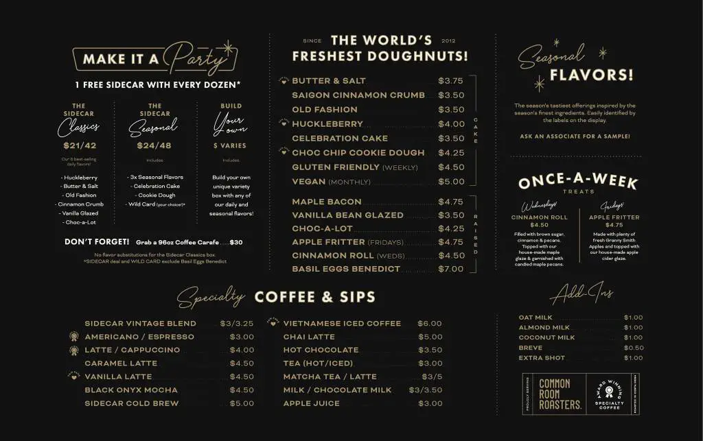 Sidecar Doughnuts Coffee Menu