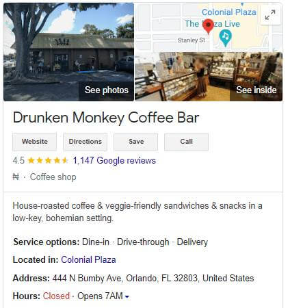 Drunken Monkey Coffee Bar google review