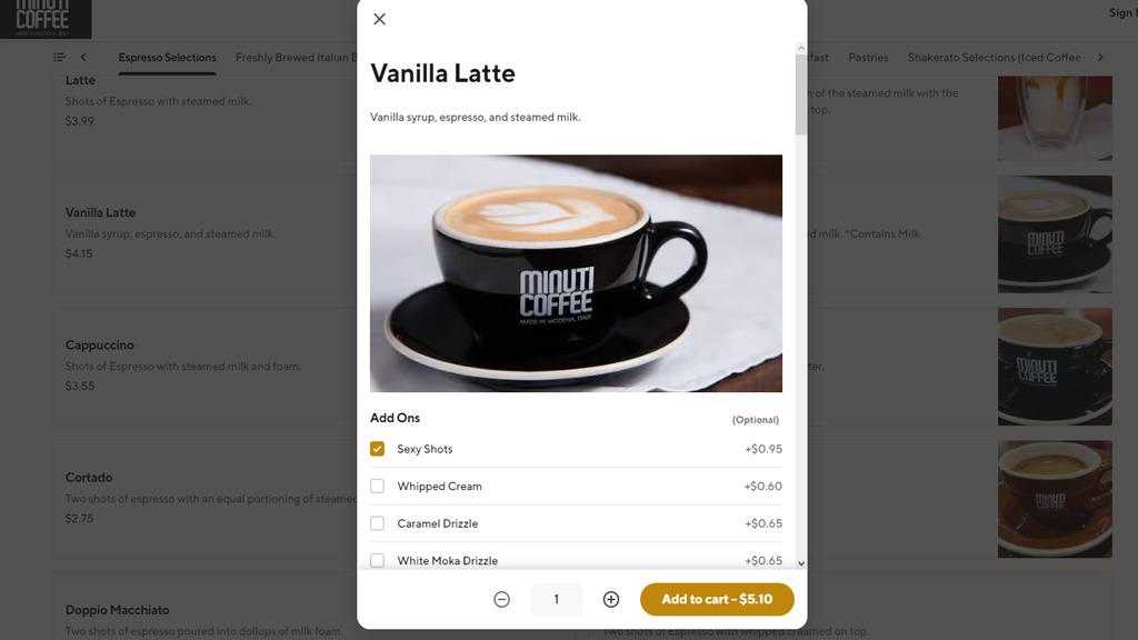order Minuti Coffee online step 3