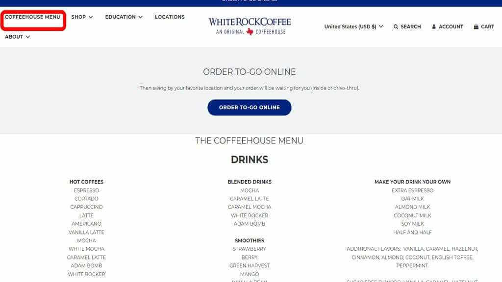 How to order from White Rock coffee step1