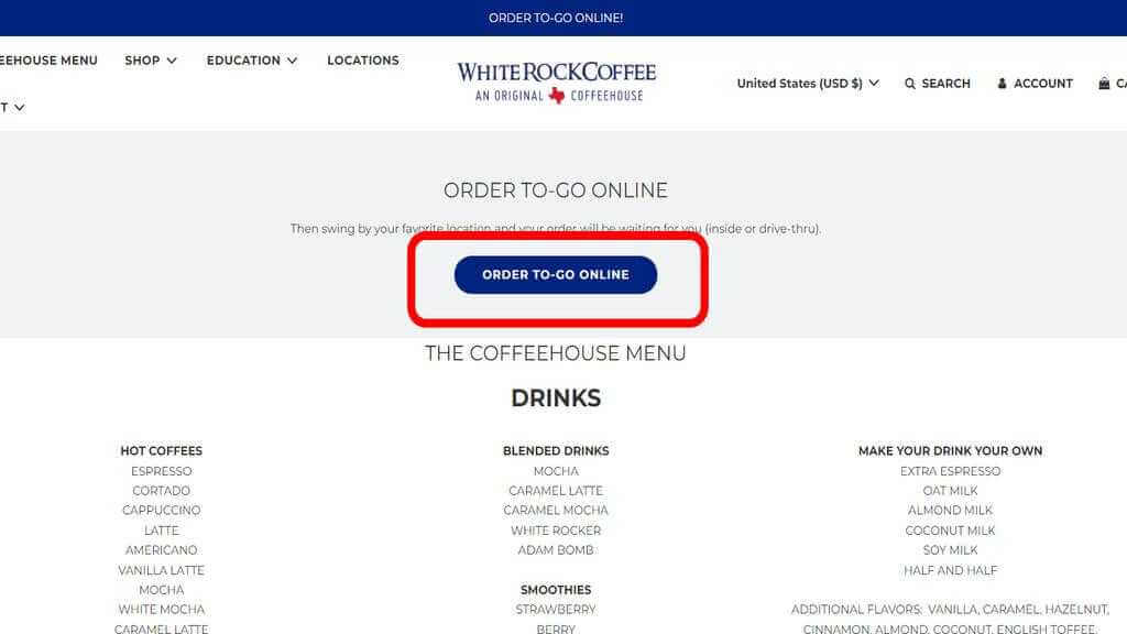 How to order from White Rock coffee step2