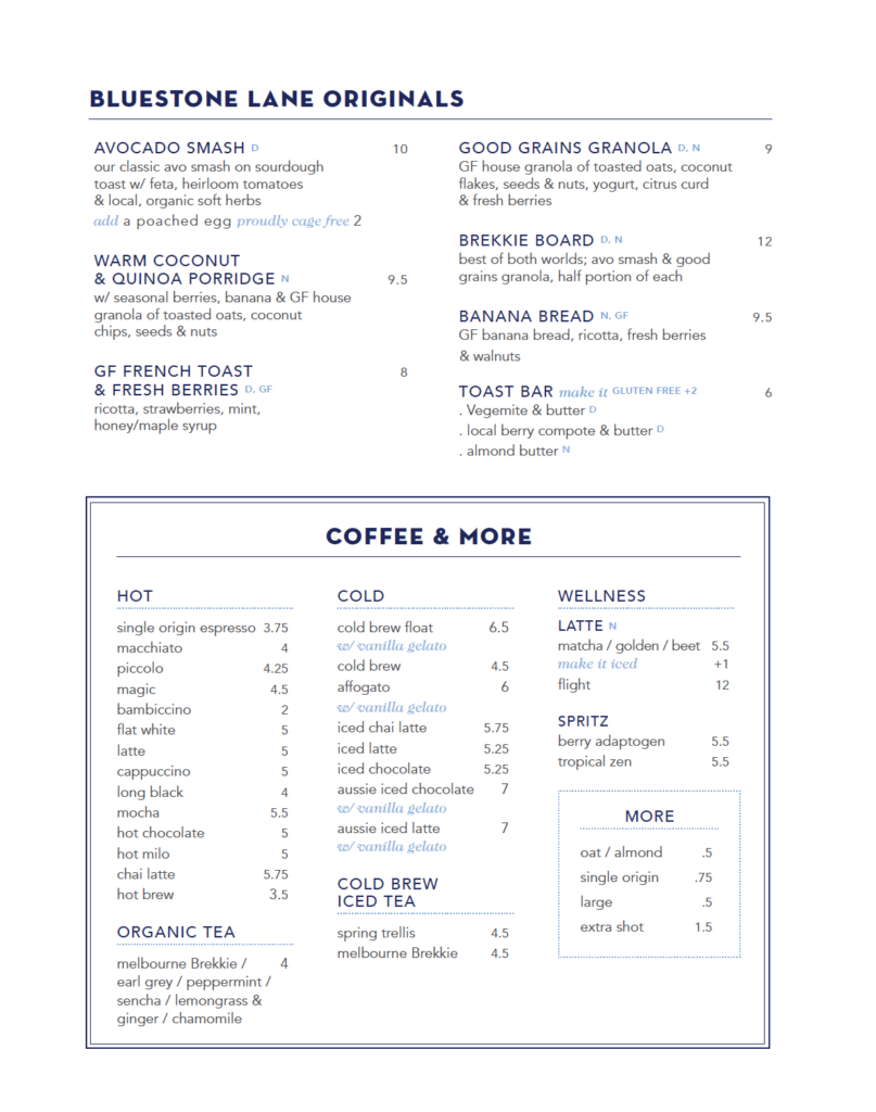 bluestone lane coffee originals menu pricfes