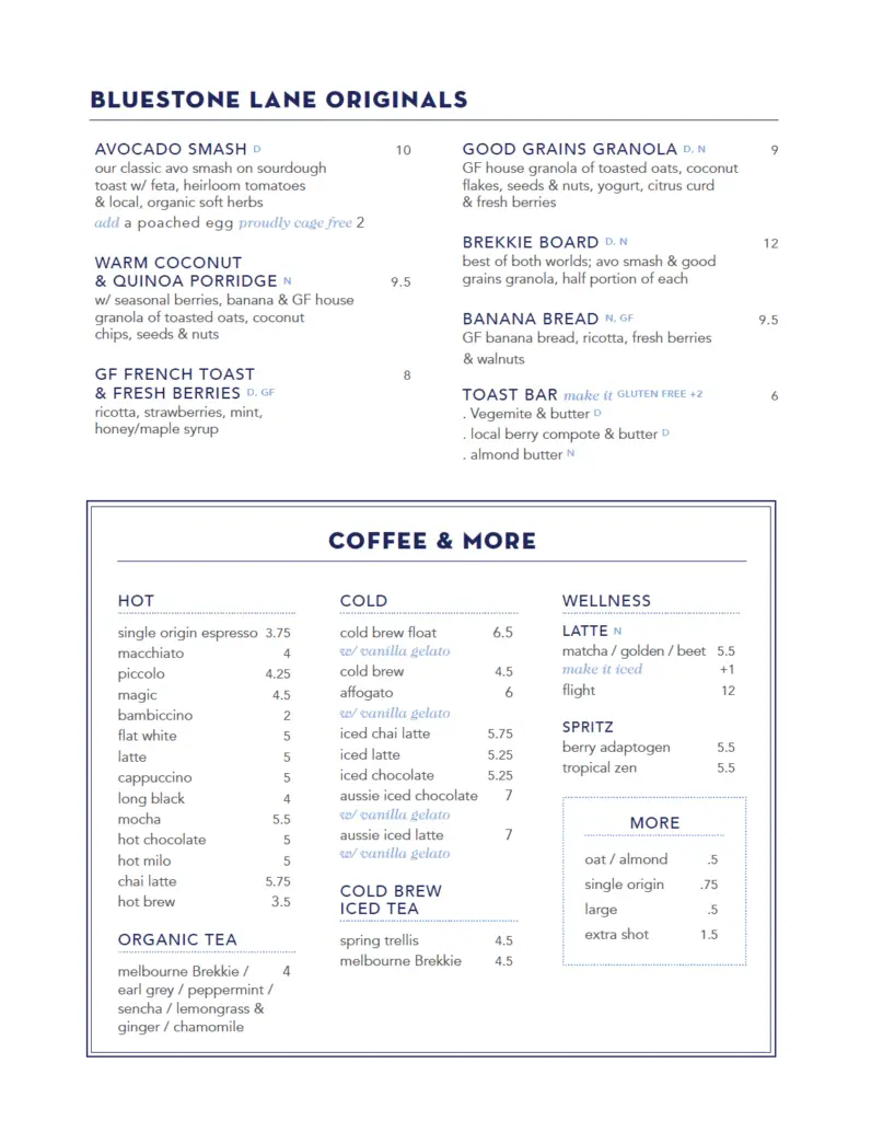 bluestone lane coffee originals menu pricfes