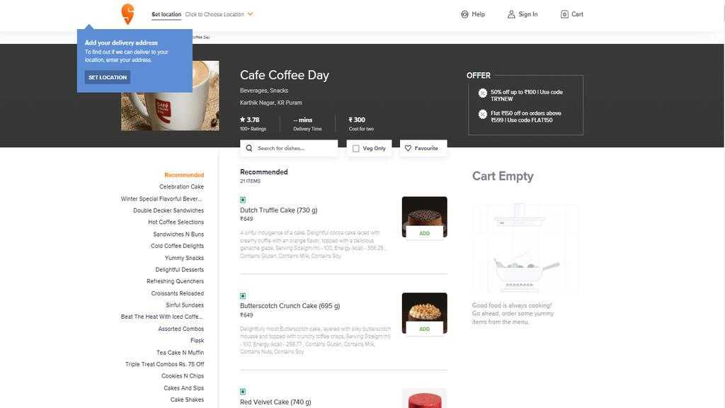 how to order Cafe Coffee online 1