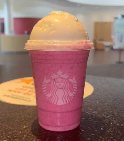 Top barbie pink frappe with whipped cream