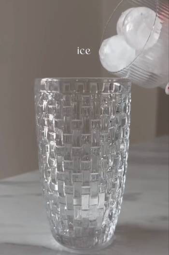 add ice cubes in glass cocktail shaker