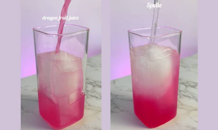 pour barbie themed dragon fruit juice and sprite