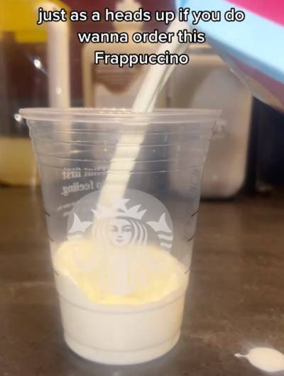 pour half and half to first line of Starbucks cup