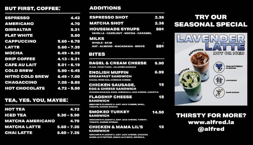 alfred coffee menu with prices