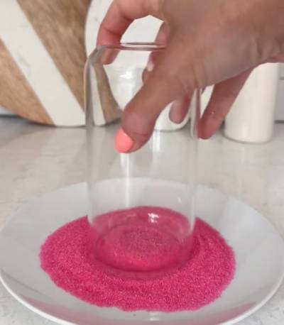 wet rim glass with pink sugar