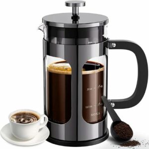 BAYKA 34 Ounce 1 Liter French Press Coffee Maker, Glass Classic Dark Pewter Stainless Steel Coffee Press