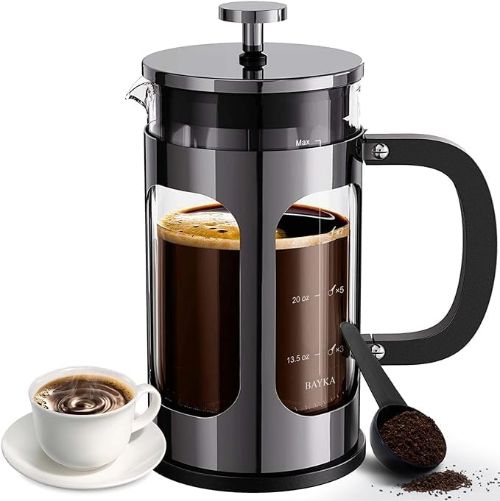 BAYKA 34 Ounce 1 Liter French Press Coffee Maker, Glass Classic Dark