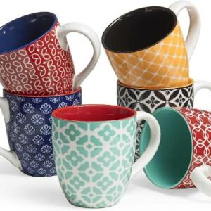 Colorful Large Porcelain Coffee Mugs, Set of 6, 19 oz