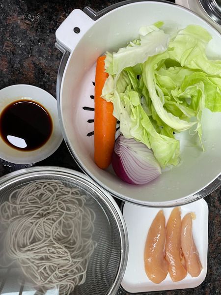 Ingredients of Chicken and Vegetables Buckwheat Stir-Fry