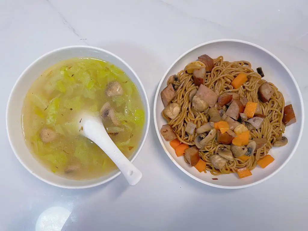 Scallion Oil Noodles Stir-Fried Sausage Veggie Soup recipe feature image