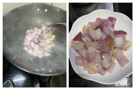 Step 2 Add olive oil and sauté the garlic and onions