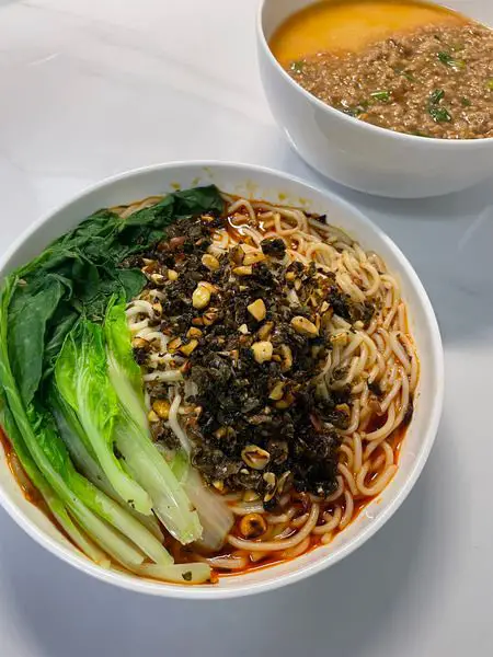 Vegetarian Dan Dan Noodles + Steamed Egg with Minced Meat