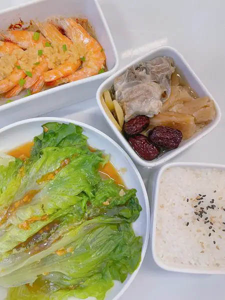 all-in-one Chinese steamed combo shrimp lettuce pork ribs rice