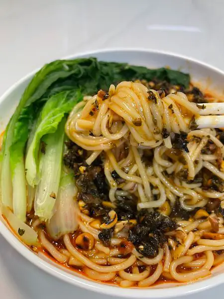 bowl of vegan Dan Dan noodles Dig in and enjoy