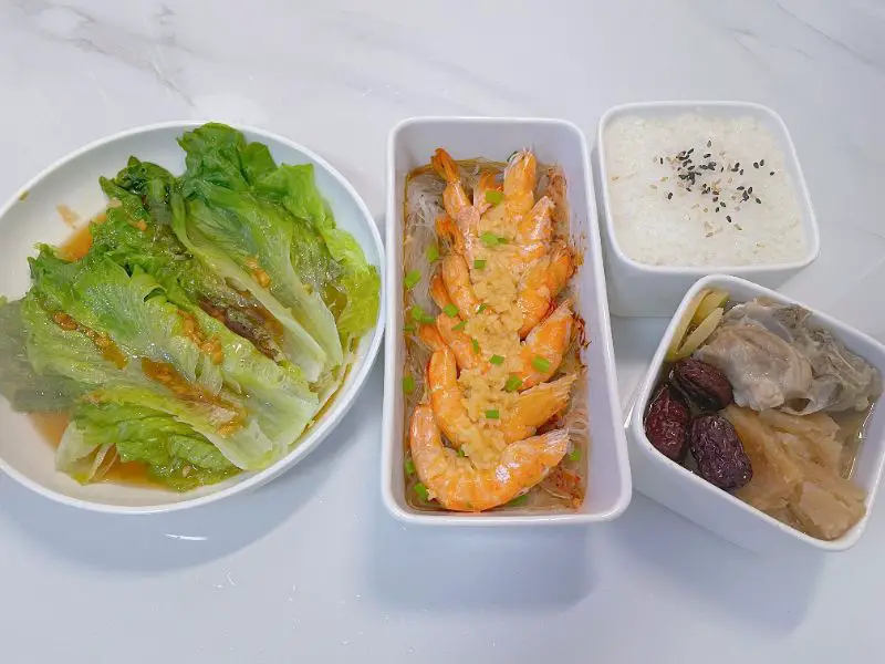 feature image all-in-one Chinese steamed combo shrimp lettuce pork ribs rice