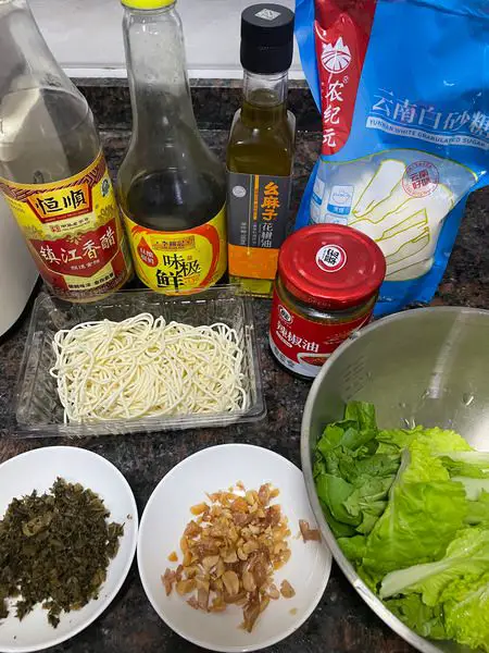 gather Ingredients of veggie dandan noodles